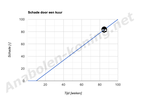 Impressie van schade als functie van tijd bij een anabolenkuur